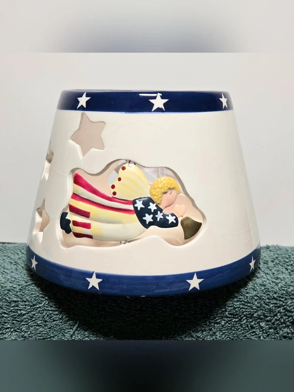 Vintage Home Interiors Patriotic Angel Jar Candle Shade Topper